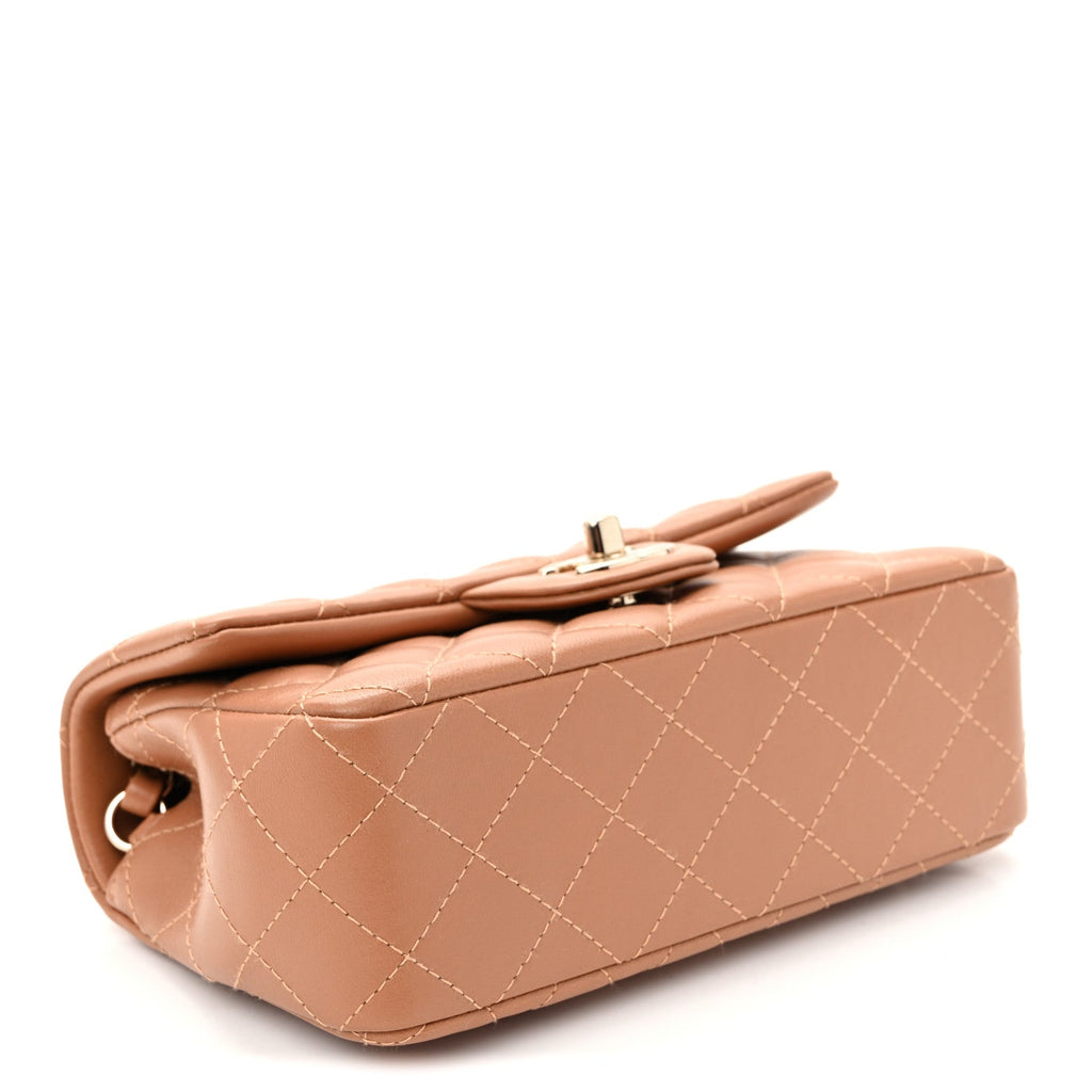 Lambskin Quilted Mini Rectangular Flap Brown