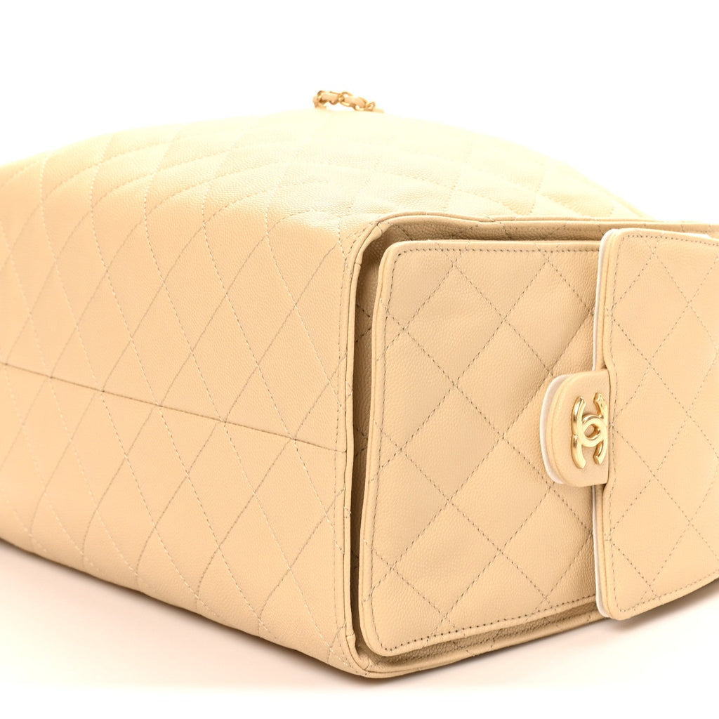 Caviar Quilted Medium Chanel 25 Handbag Beige