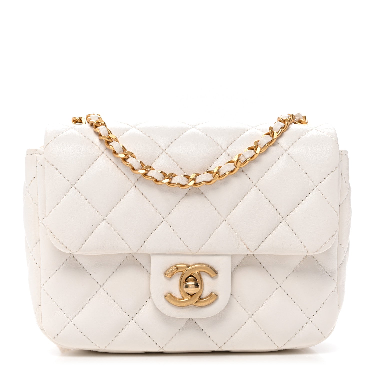 Lambskin Enamel Quilted Mini Coco Hearts Square Flap White