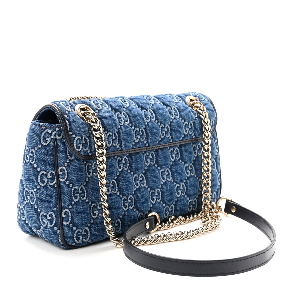 Denim Matelasse Small GG Marmont Shoulder Bag Blue