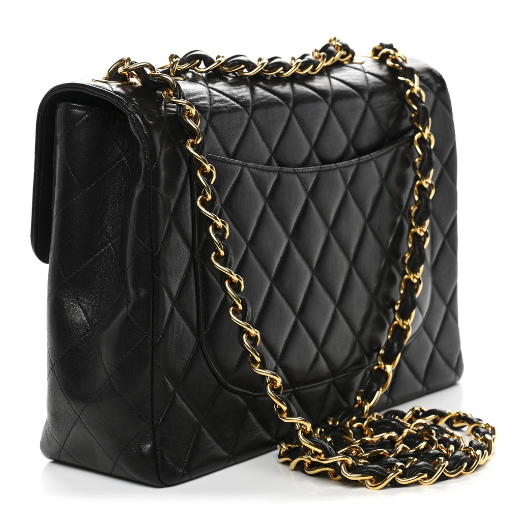 Lambskin Quilted Jumbo Single Flap Black