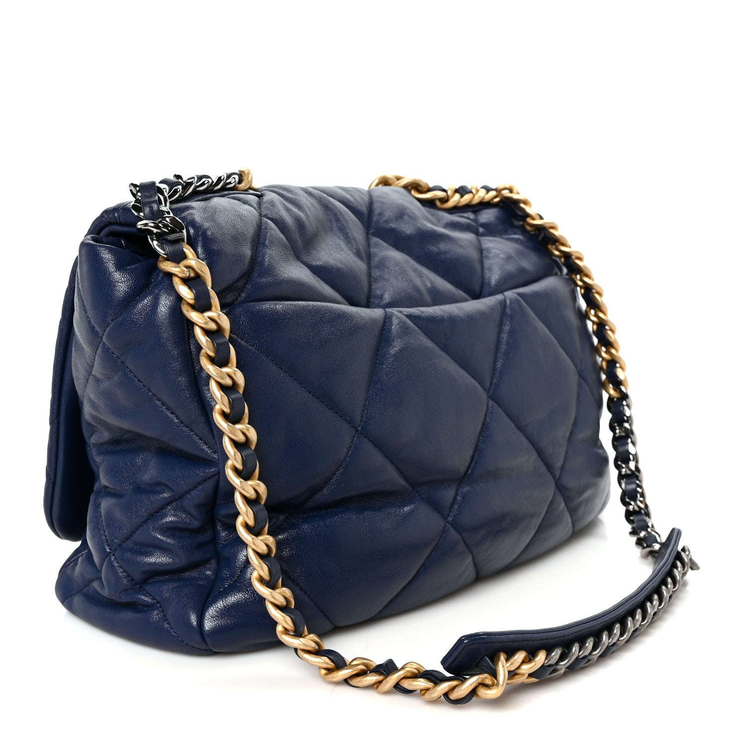 Goatskin Quilted Maxi Chanel 19 Flap Navy Blue