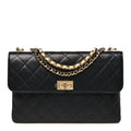 Lambskin Quilted Small Double Sided Flap Black Beige