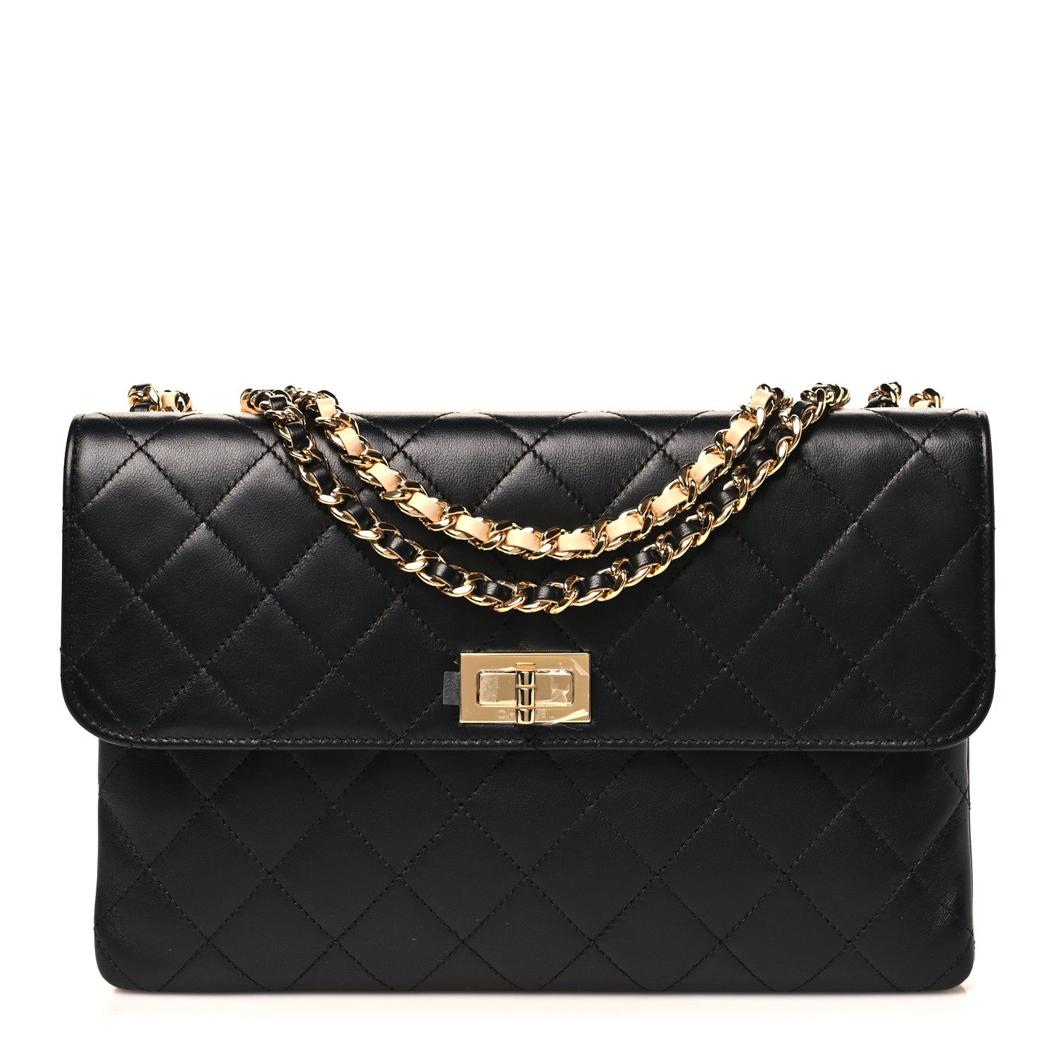 Lambskin Quilted Small Double Sided Flap Black Beige