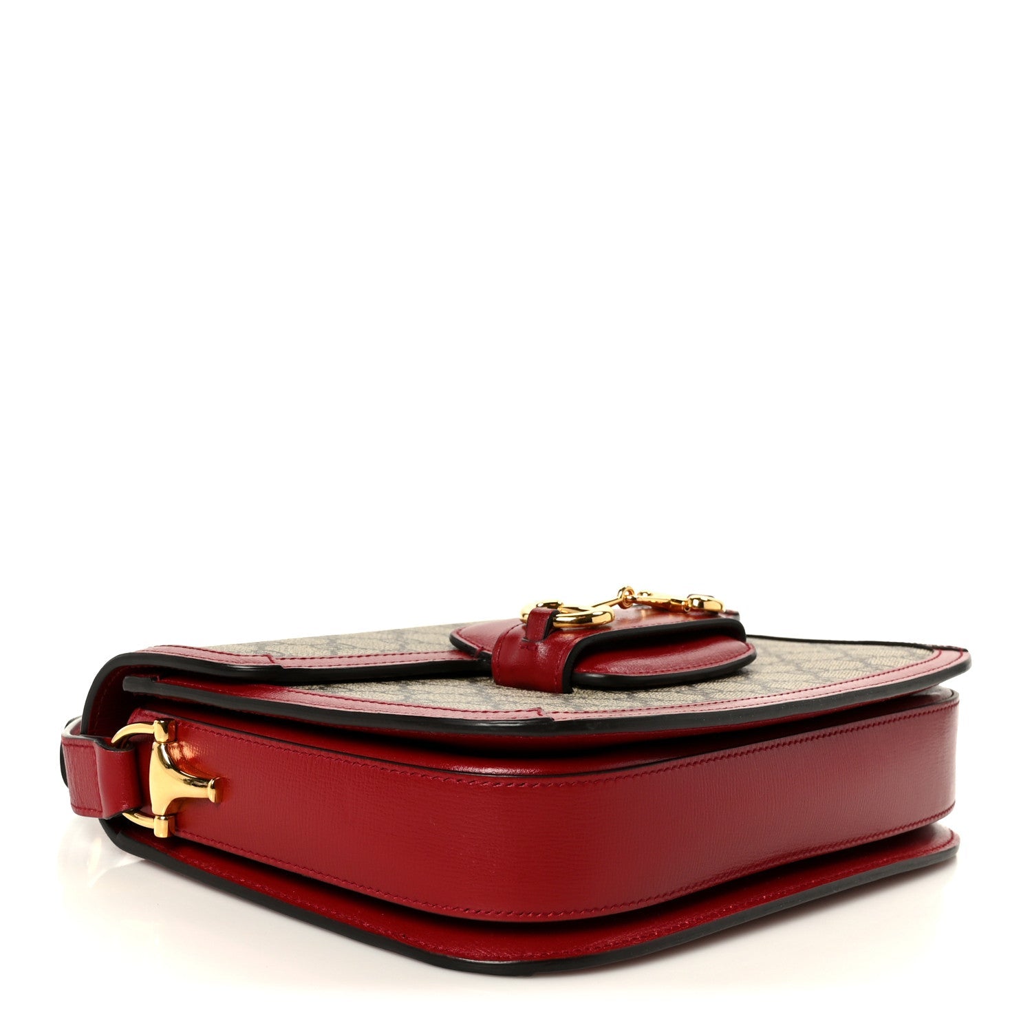 GG Supreme Monogram Azalea Calfskin Horsebit 1955 Shoulder Bag Beige Ebony New Cherry Red