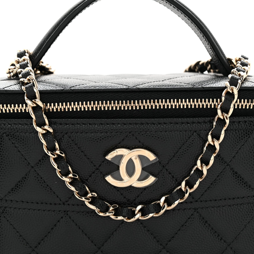 Caviar Quilted Trendy Handle Mini Vanity Black