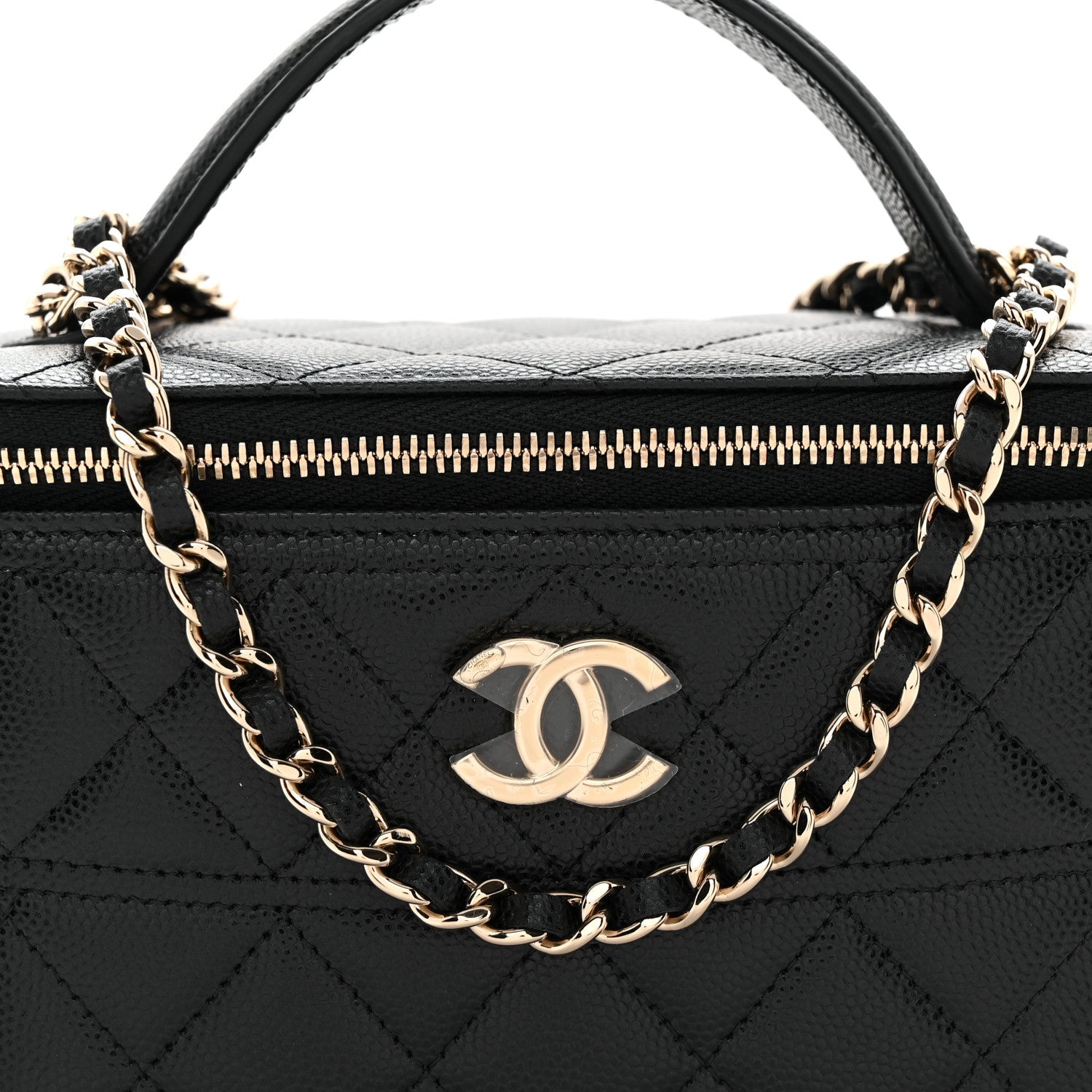 Caviar Quilted Trendy Handle Mini Vanity Black