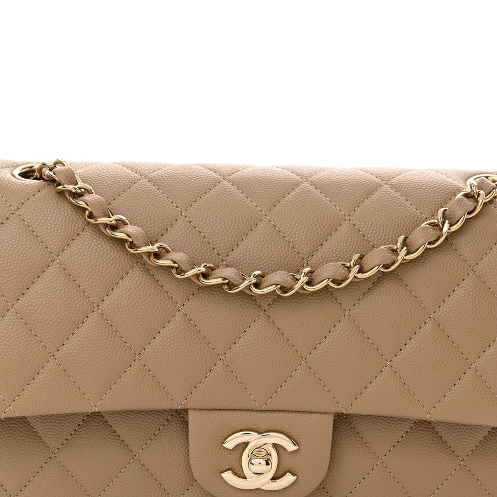 Caviar Quilted Medium Double Flap Dark Beige
