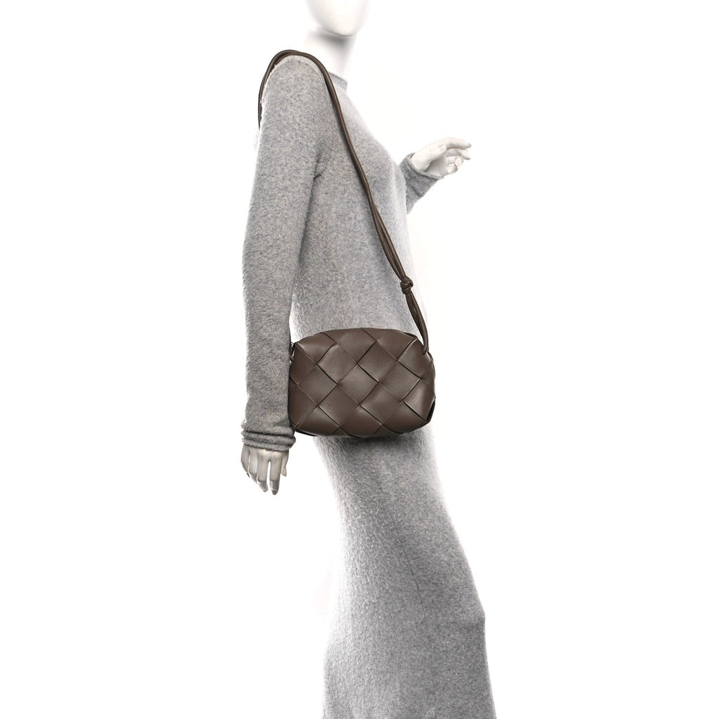 Lambskin Maxi Intrecciato Small Cassette Camera Bag Taupe Grey