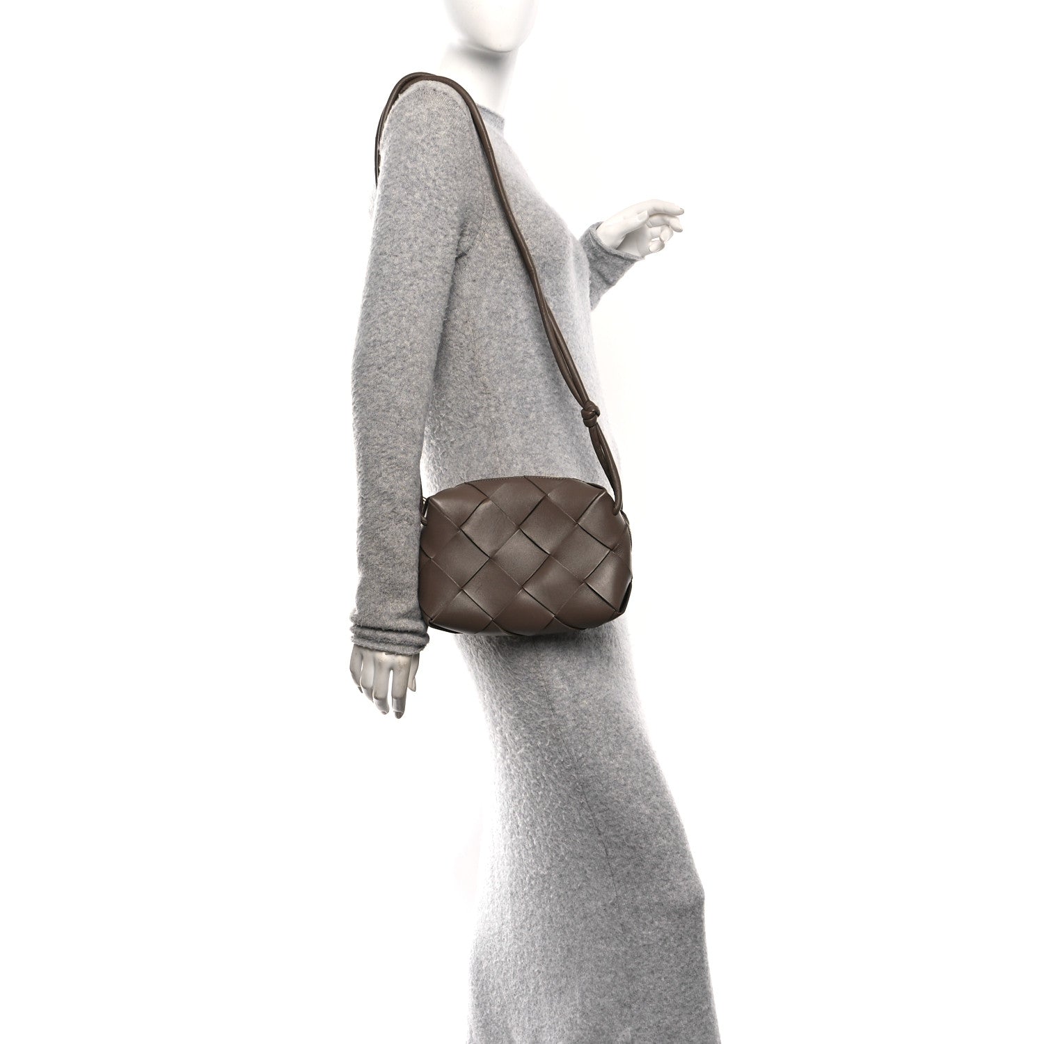 Lambskin Maxi Intrecciato Small Cassette Camera Bag Taupe Grey