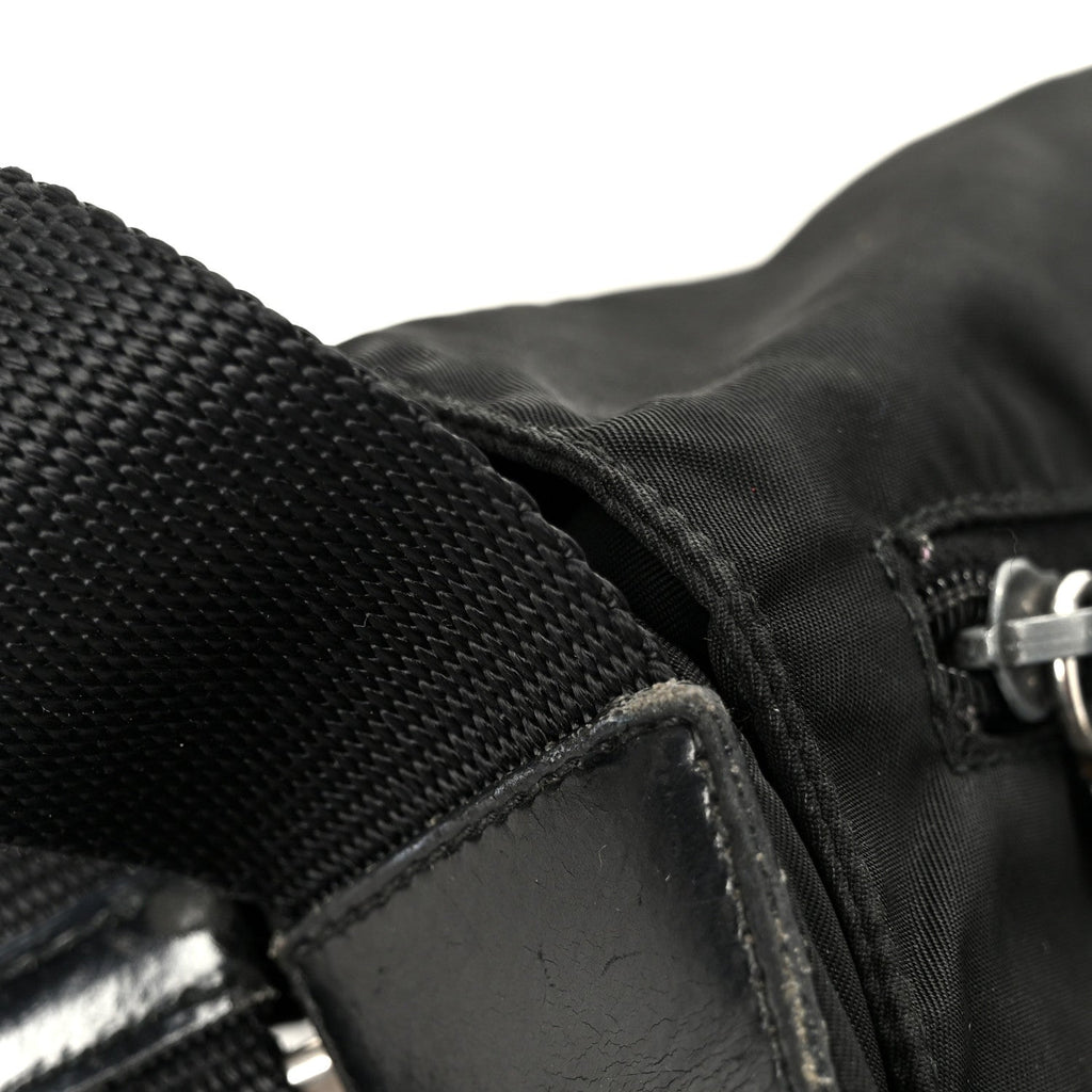 Tessuto Nylon Saffiano Double Buckle Messenger Shoulder Bag Black