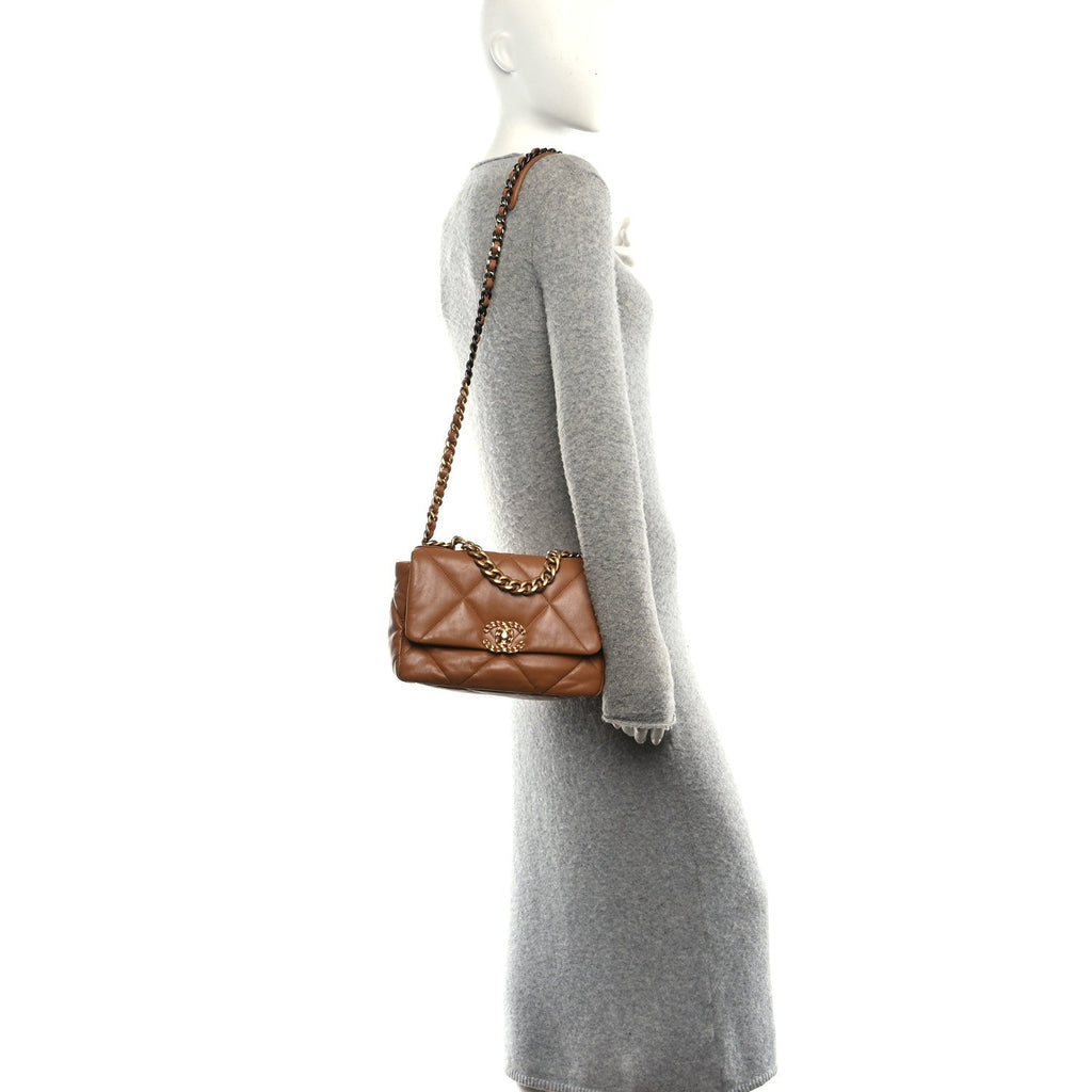 Lambskin Quilted Medium Chanel 19 Flap Brown