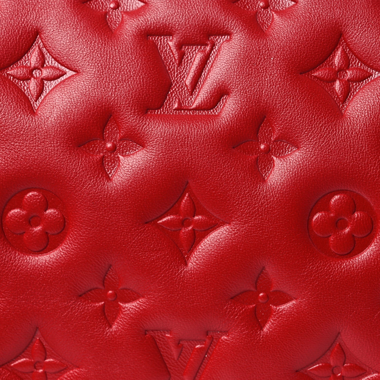 Mother of Pearl Lambskin Embossed Monogram Coussin BB Red Green
