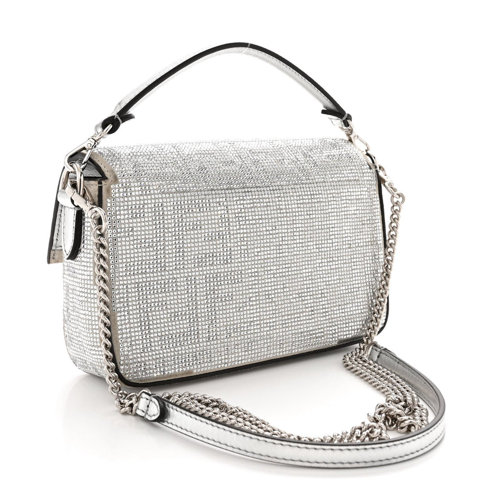 Crystal Vitello Laminato FF Mini Baguette Crystal Argento
