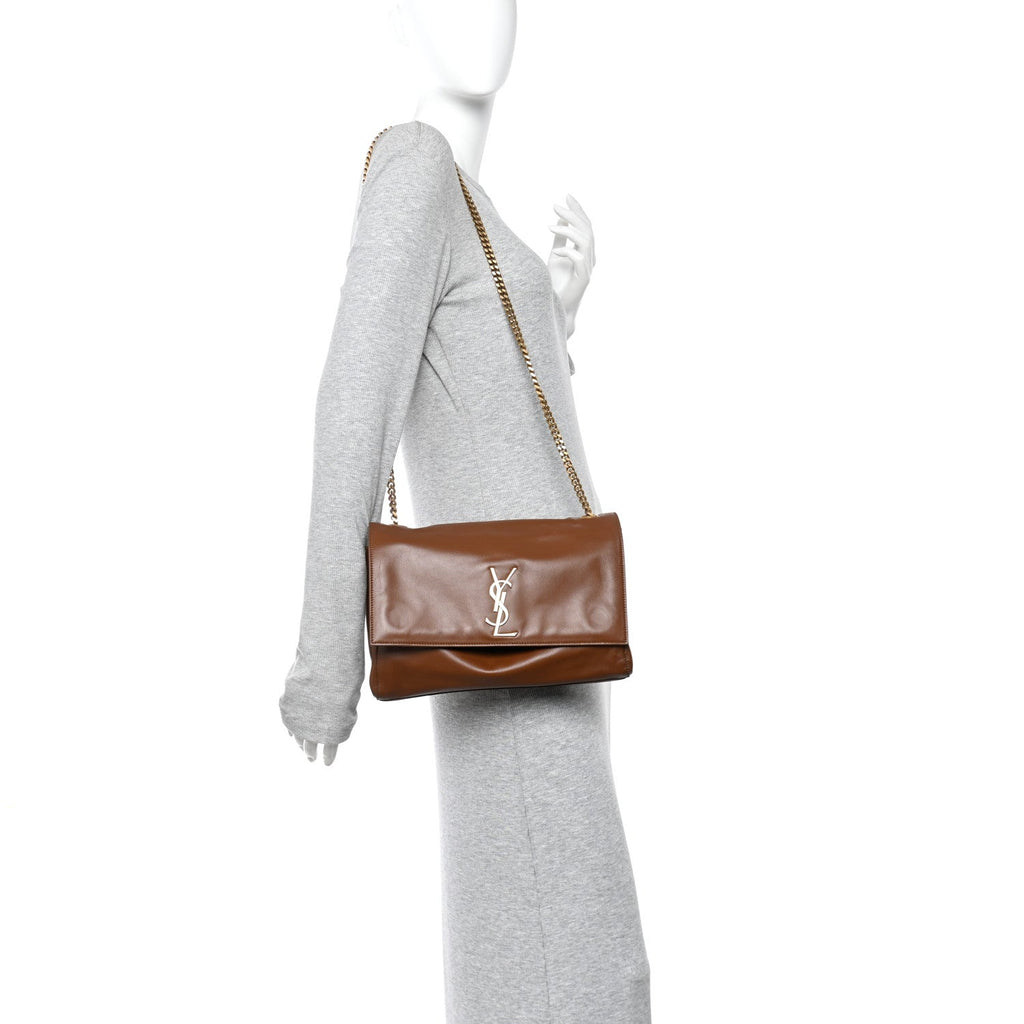 Suede Braided Monogram Large Kate Satchel Brown