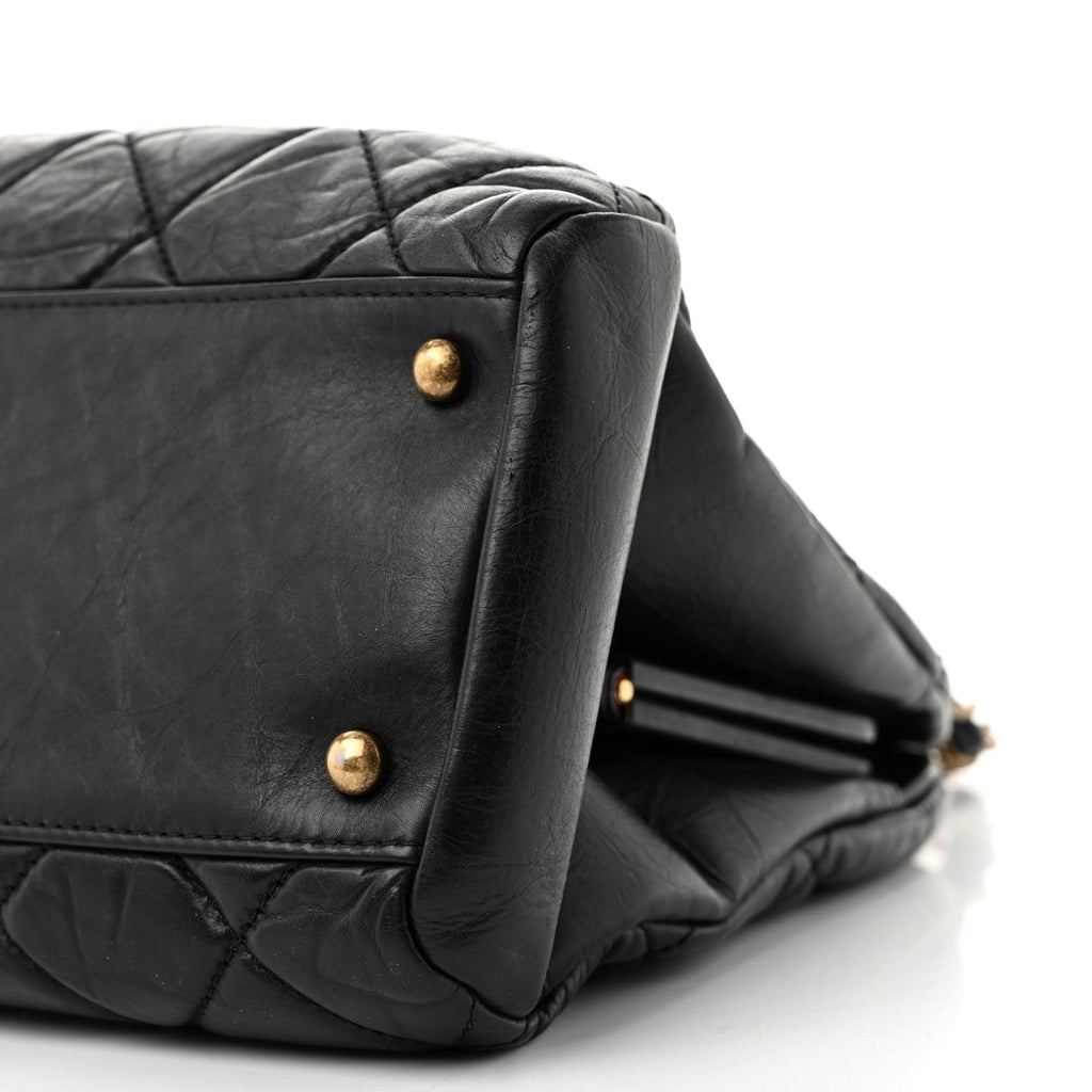 Aged Calfskin Large Just Mademoiselle Bowling Bag Black