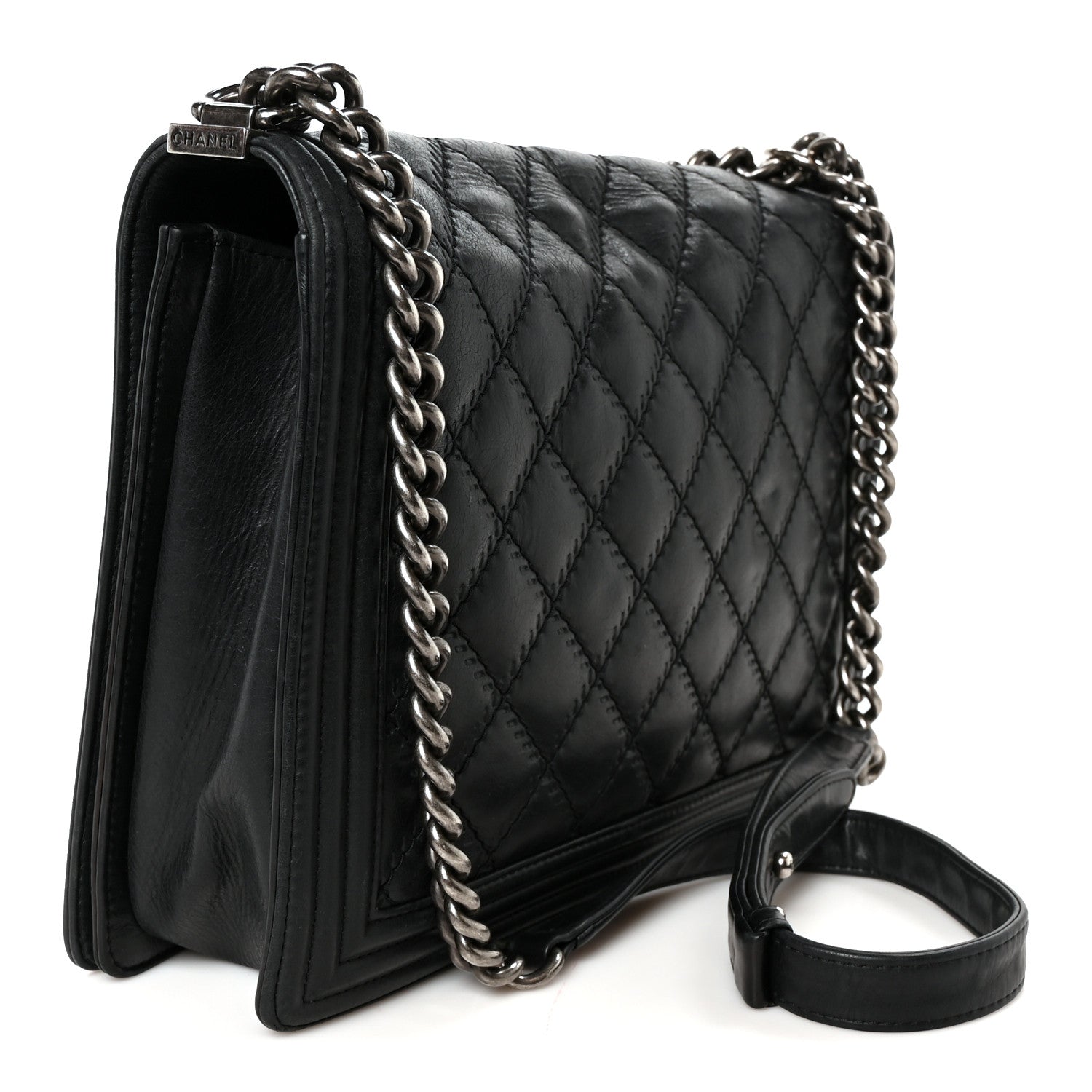 Calfskin Quilted Double Stitch New Medium Boy Flap Black
