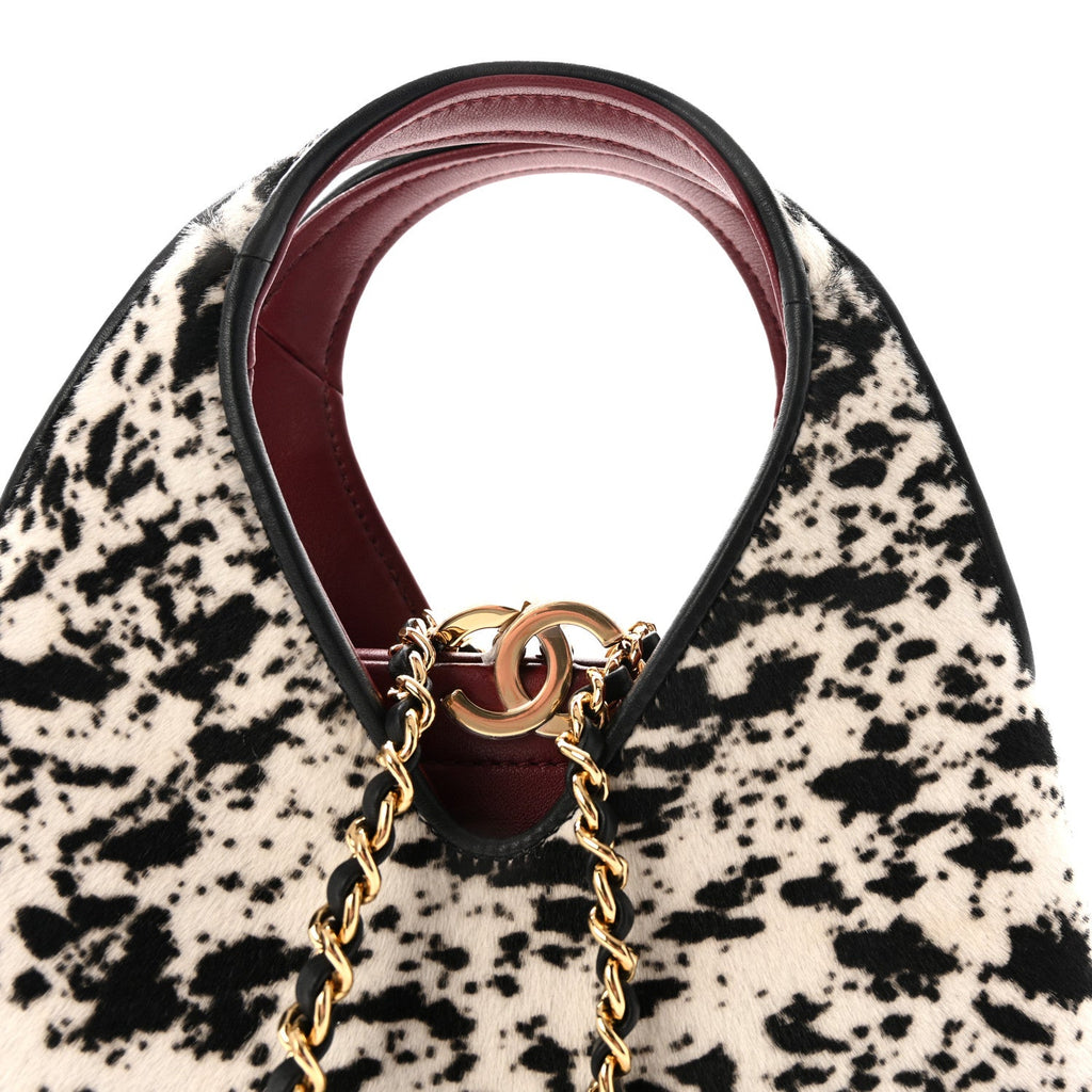 Pony Hair Printed Chic Lady Small Shopping Tote White Black