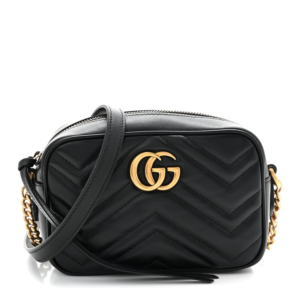 Calfskin Matelasse Mini GG Marmont Chain Shoulder Bag Black