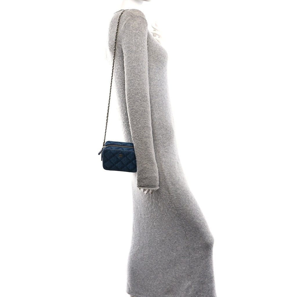 Printed Denim CC Camera Case Blue