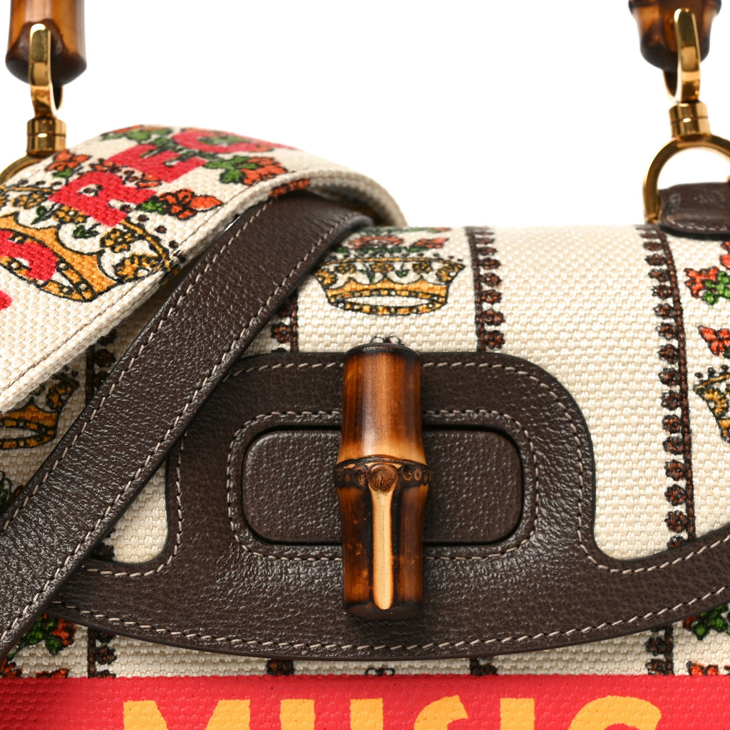 Canvas Calfskin 100 Centennial Music Medium Bamboo 1947 Top Handle Bag Multicolor