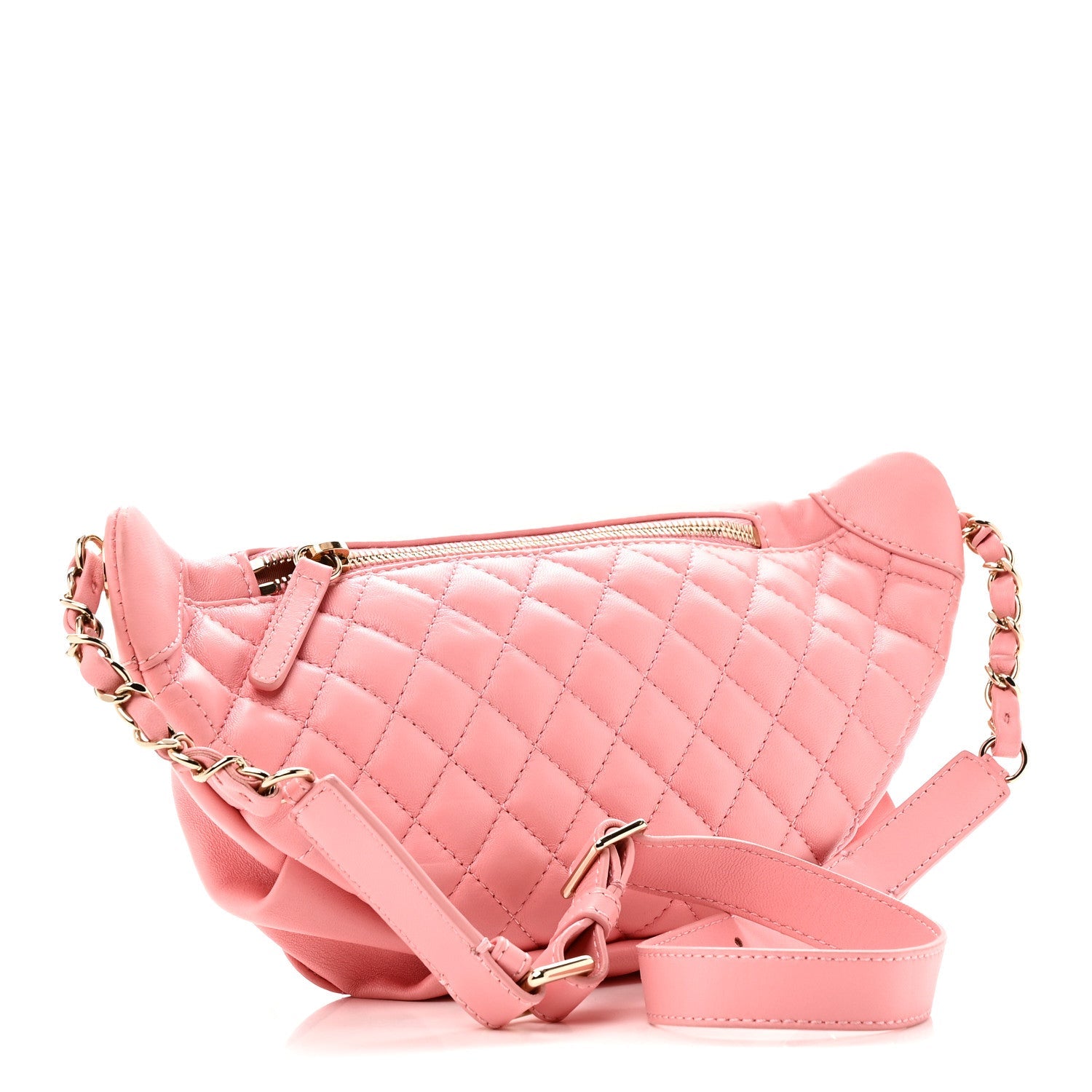 Lambskin Quilted Bi Waist Bag Fanny Pack Pink