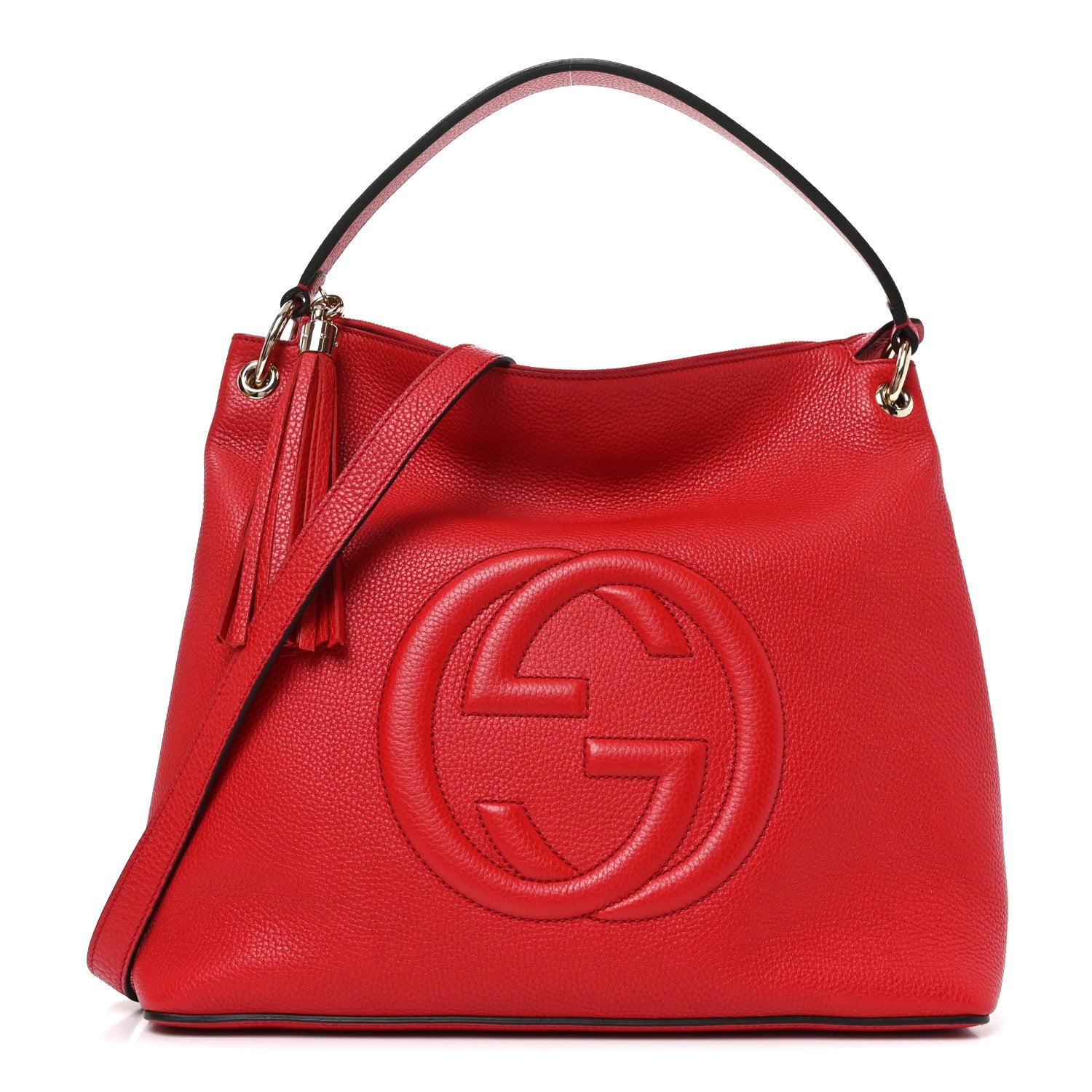 Pebbled Calfskin Large Soho Hobo Tabasco Red