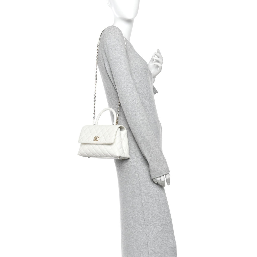 Caviar Quilted Mini Coco Handle Flap White