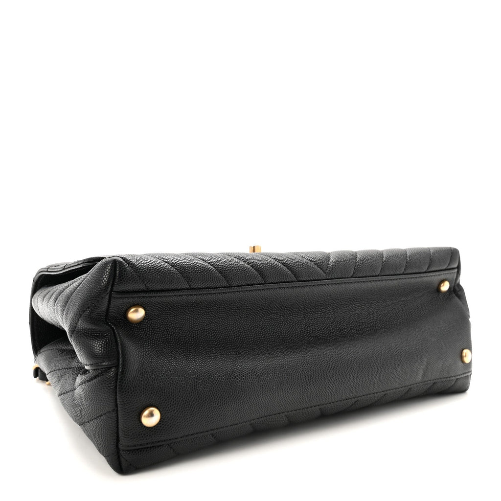 Caviar Chevron Quilted Small Coco Handle Flap Black