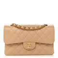 Caviar Quilted Small Double Flap Beige