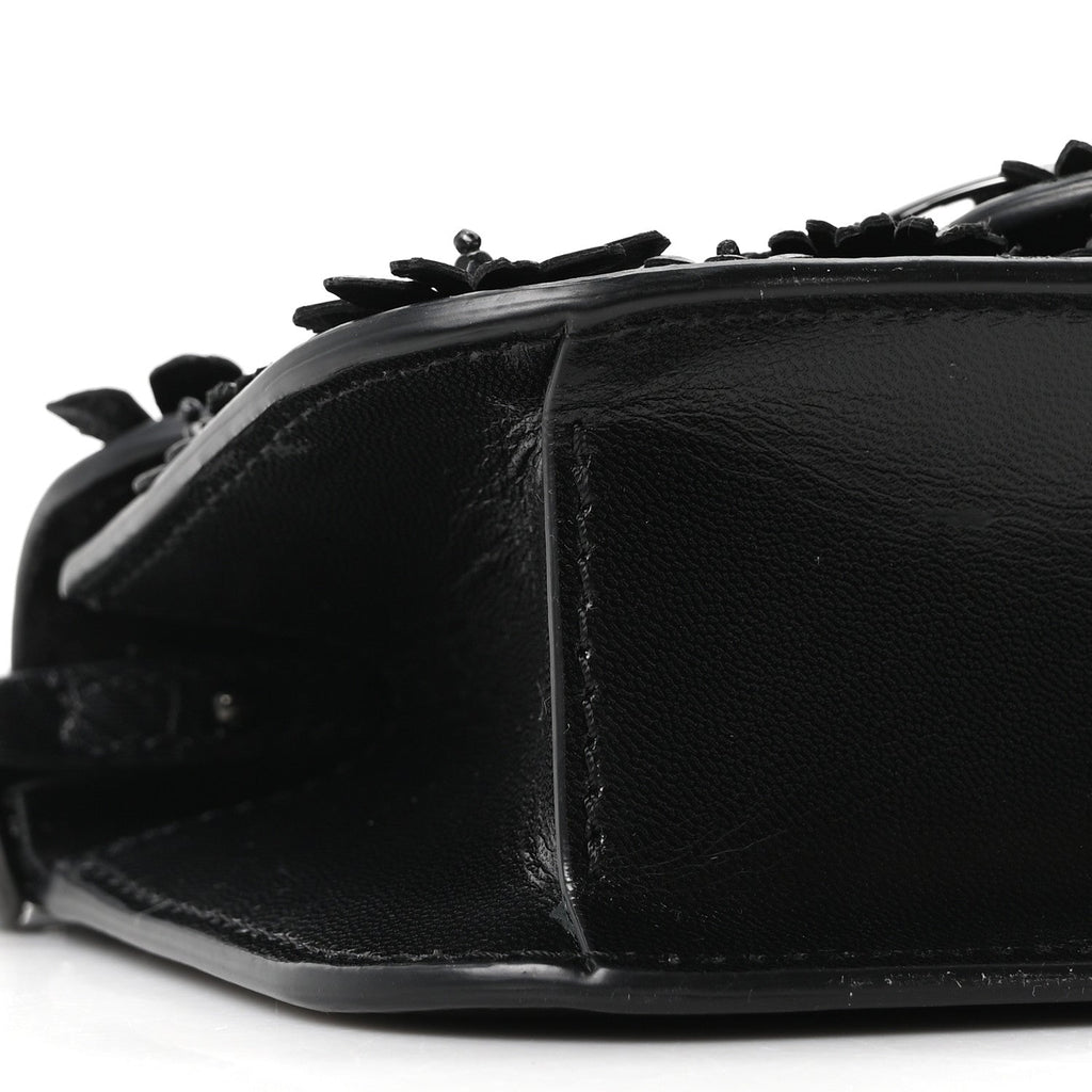 Calfskin Floral Embroidered Monochrome Vlogo Small Loco Shoulder Bag Black
