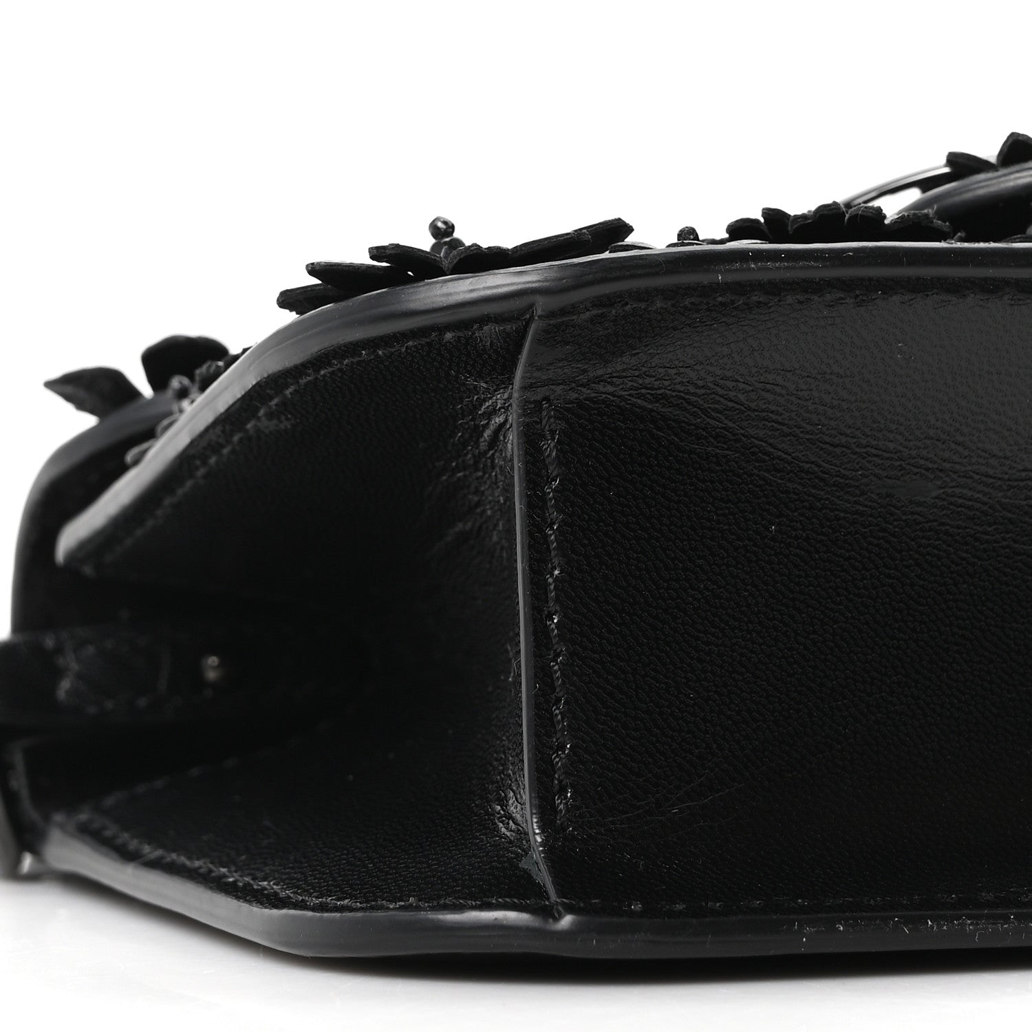 Calfskin Floral Embroidered Monochrome Vlogo Small Loco Shoulder Bag Black