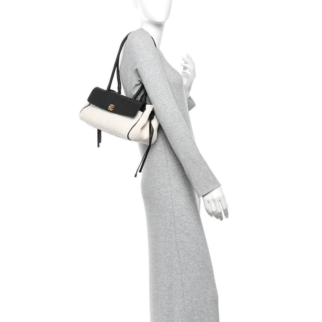Grained Calfskin Boucle Urban Essentials Small Shopping Bag Black Ivory