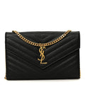 Grain De Poudre Matelasse Chevron Monogram Chain Wallet Black