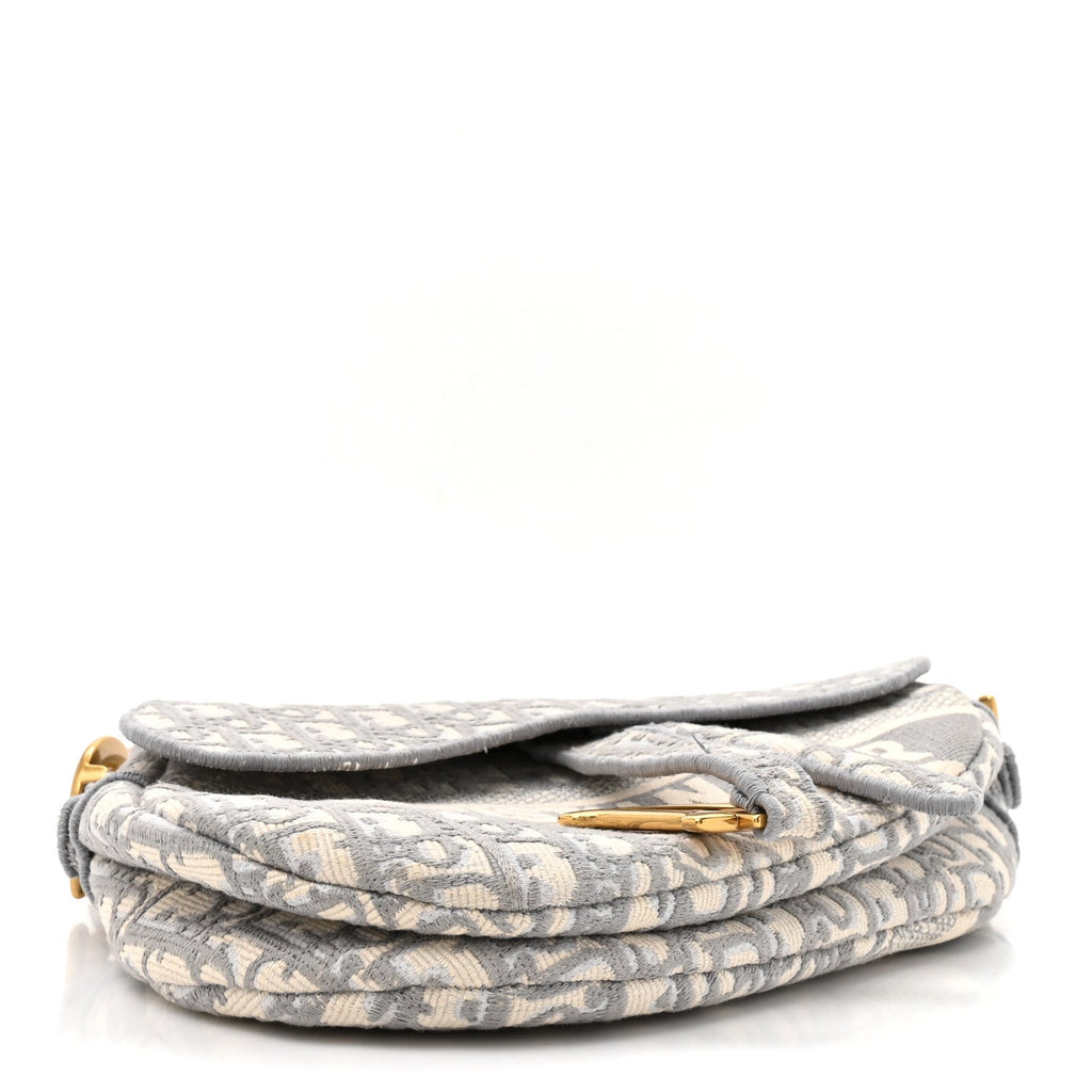 Oblique Embroidered Saddle Bag Gray