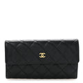 Caviar Quilted Large Gusset Flap Wallet Black