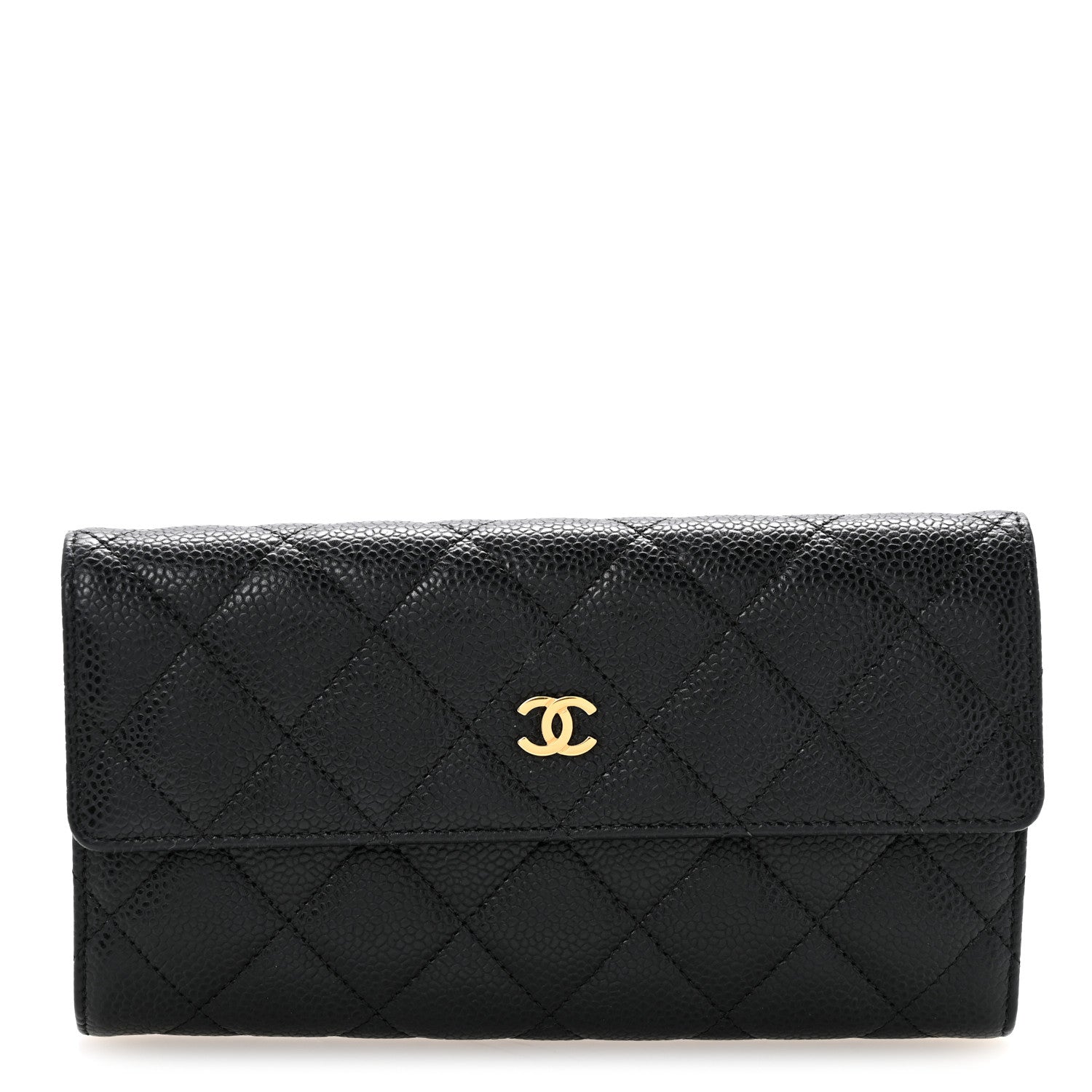 Caviar Quilted Large Gusset Flap Wallet Black