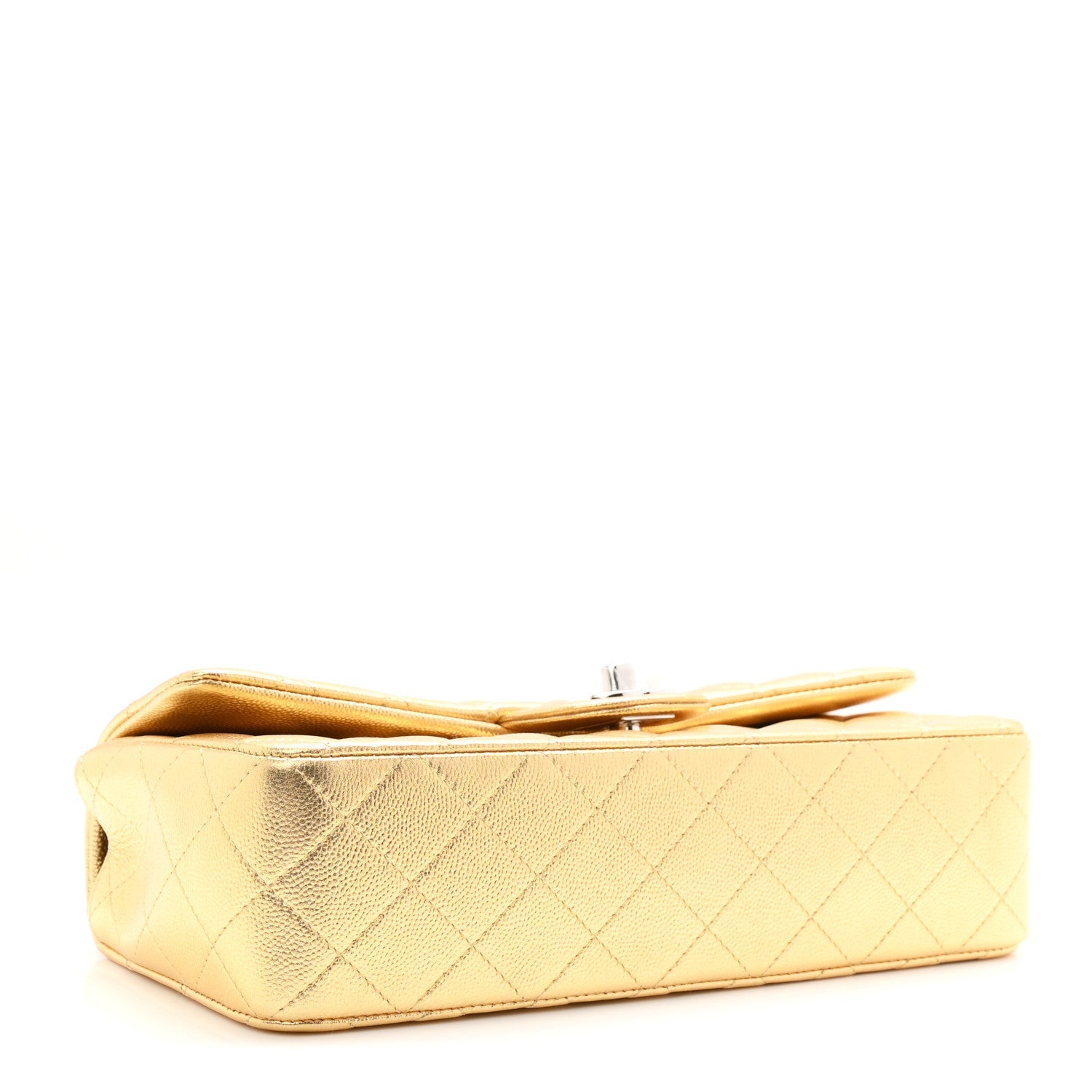 Metallic Caviar Quilted Top Handle East West Flap Gold