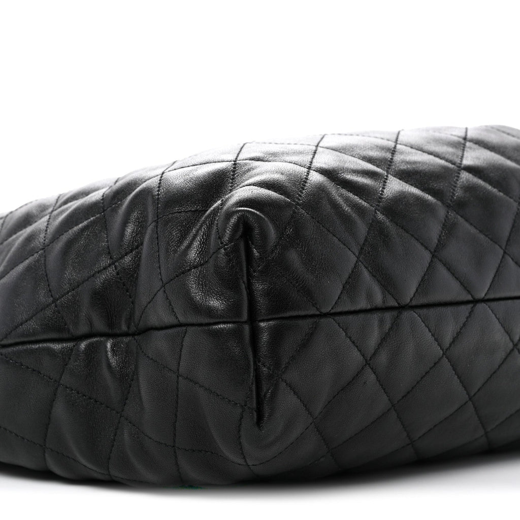 Lambskin Quilted Maxi Icare Shopping Tote Black