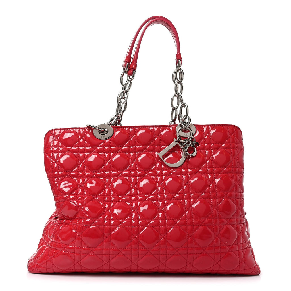 Patent Cannage Large Dior Soft Shopping Tote Red
