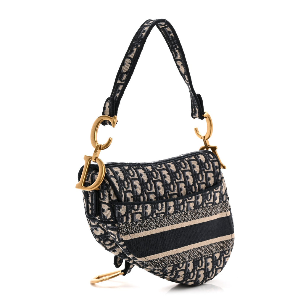 Oblique Embroidered Saddle Bag Blue