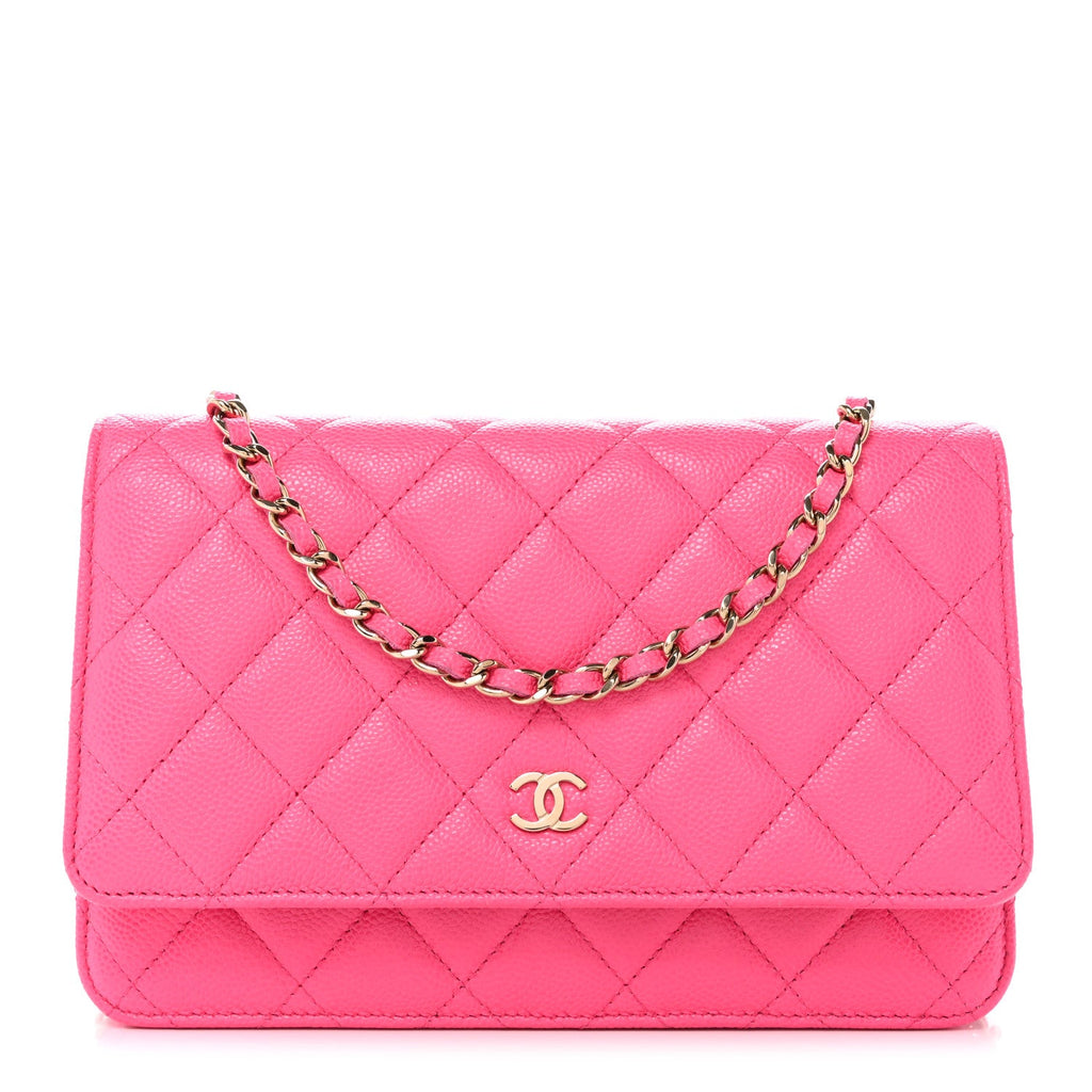 Caviar Quilted Wallet on Chain WOC Fuchsia