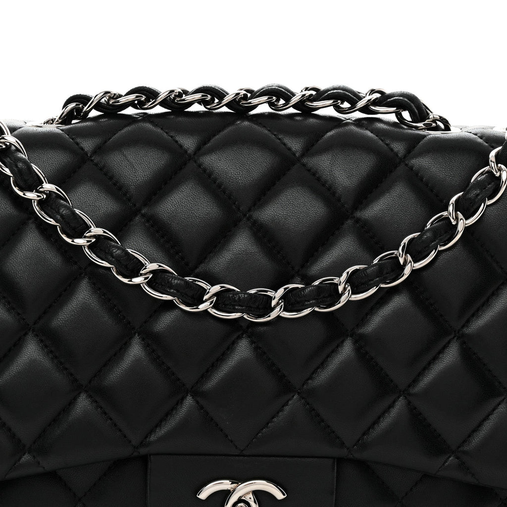 Lambskin Quilted Jumbo Single Flap Black