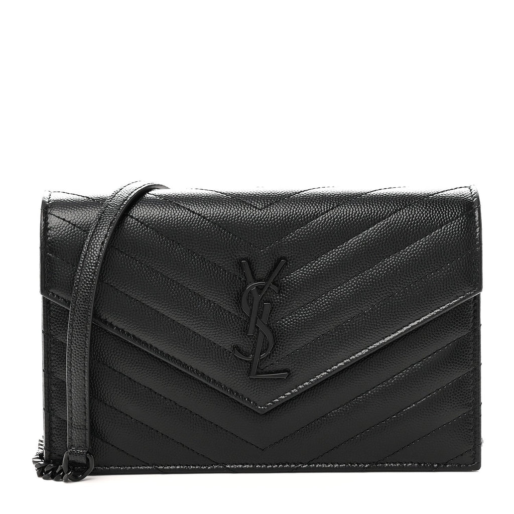 Grain De Poudre Matelasse Chevron Monogram Monochrome Envelope Chain Wallet Black