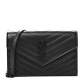 Grain De Poudre Matelasse Chevron Monogram Monochrome Envelope Chain Wallet Black