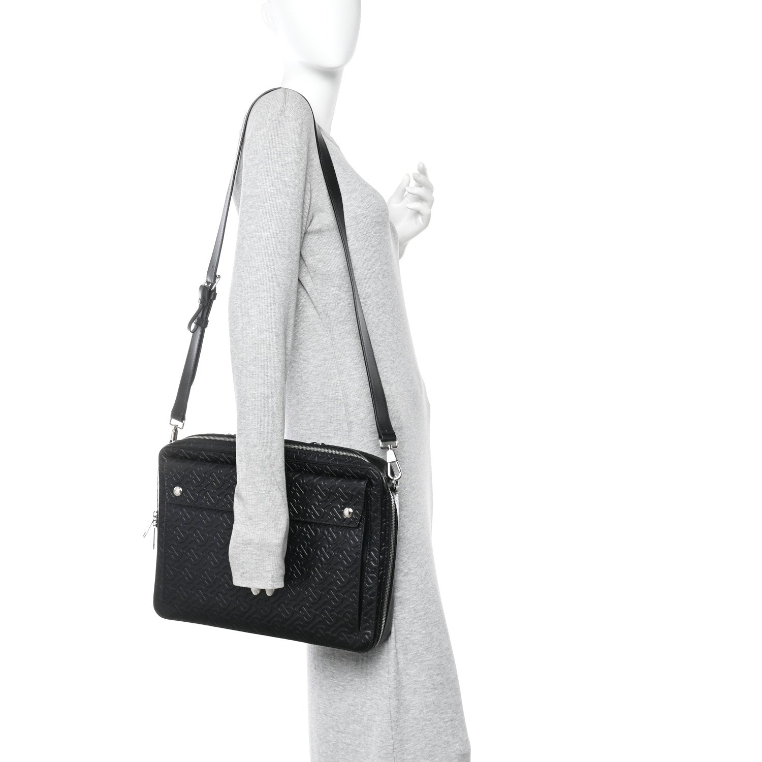Calfskin Embossed TB Triple Stud Briefcase Black