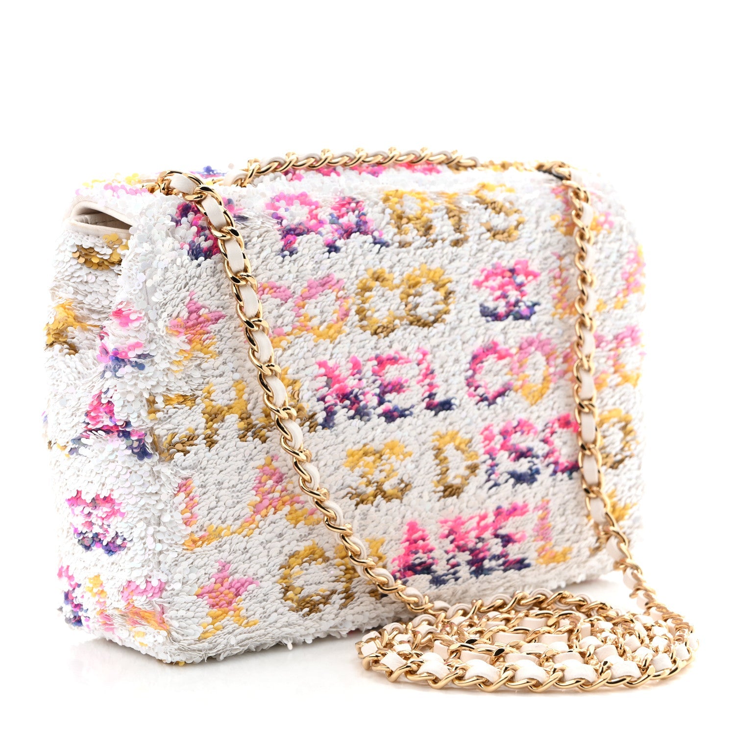 Sequin Logo CC Small Single Flap White Multicolor