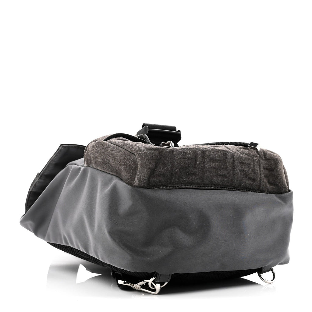 Suede Nylon Santander Cuoio Romano Bi-Color FF Embossed Small Fendiness Backpack Piombo Fango Grigio Polvere Asphalto