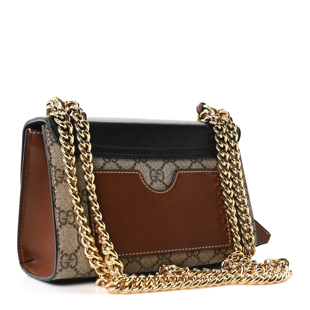 GG Supreme Monogram Calfskin Small Padlock Shoulder Bag Beige Black Cuir