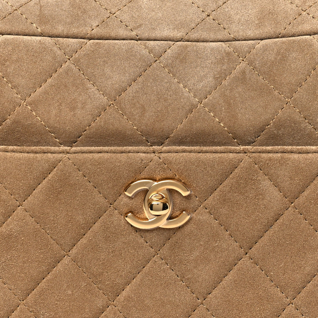 Suede Calfskin Quilted Camerissimo Camera Case Beige